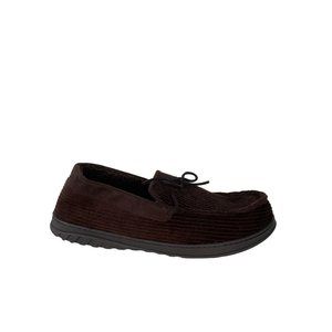 Men's Dearfoams indoor/outdoor moccasin, chocolate brown, size 12-13